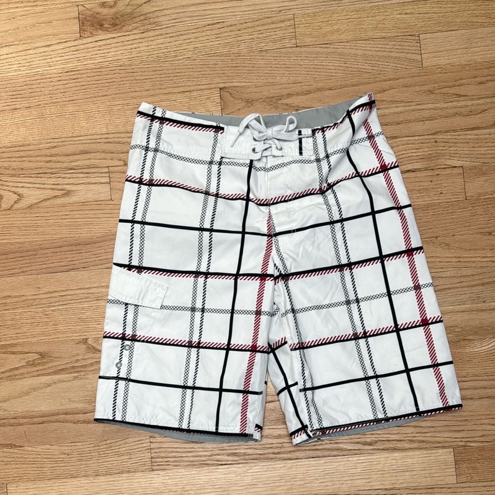 Swim Shorts Plaid - White and Red